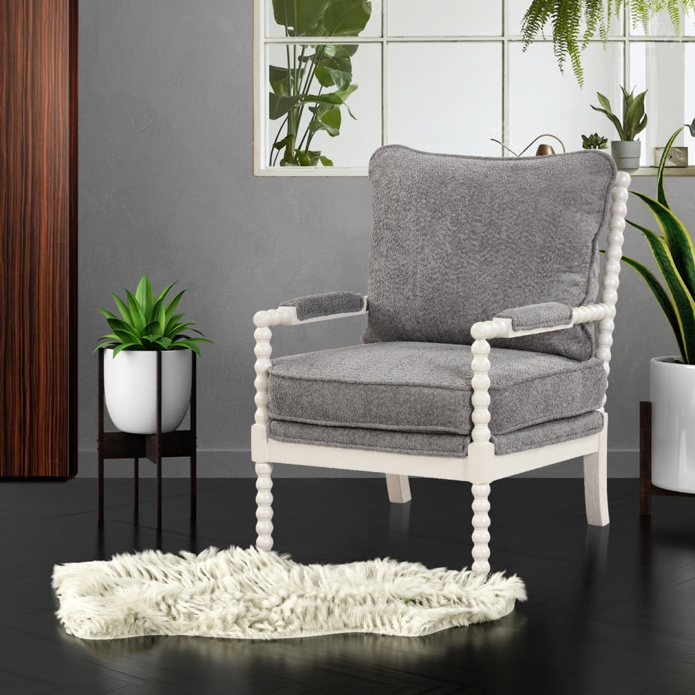 Oversized Accent Chair with Ottoman, Natural Solid Wood Spindle Accent