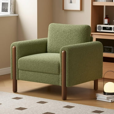 Oversized Accent Chair,Upholstered Living Room Chairs Single Sofa Chair with Walnut Legs,Curved handrail,Green