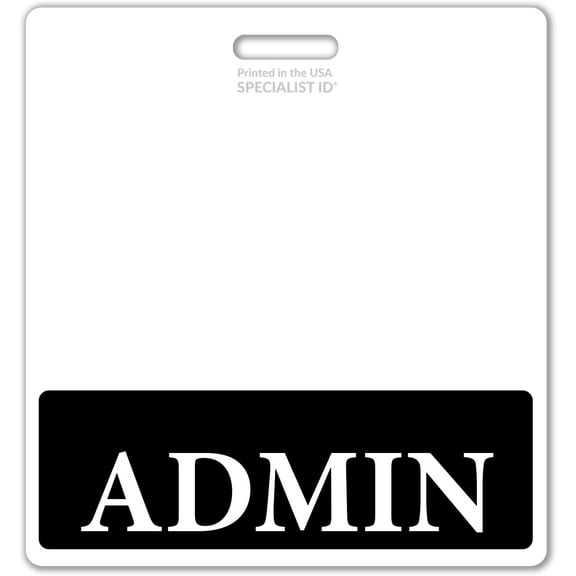 Oversized Admin Badge Buddy - Horizontal Extra Large Badge Buddies for Administrative Staff - 3 3/8 X 4 1/8 Role Identification I'd Card Backer - USA Printed by Specialist ID (Black)