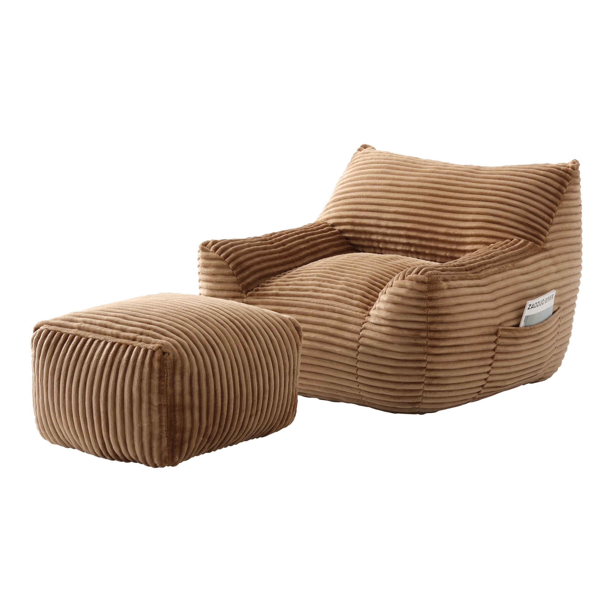 Oversized Adult Bean Bag Chair with Matching Ottoman, High Resilience Shredded Foam Ergonomic Lazy Sofa with Armrests for Gaming Reading, Ideal for Living Room Bedroom Dorm