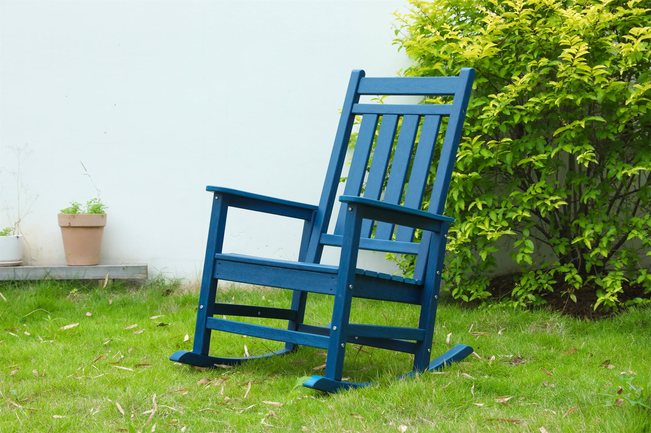 Oversized Adult Rocking Chair, Wood Texture Outdoor Relax Chair for Lawn Garden Backyard Patio Leisure, Navy Blue