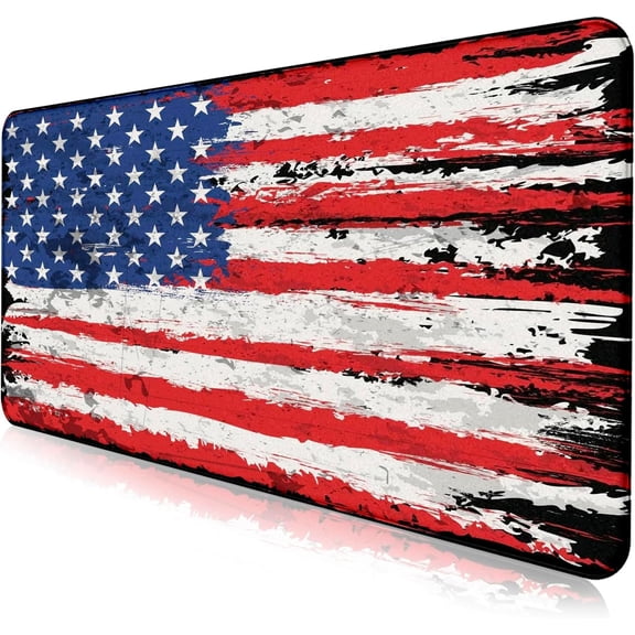 Oversized American Flag Computer Desk Pad, Non Slip Keyboard Pad, Custom Thick Seam Edge Office and Home Mouse Pad 35.4 x 15.7 Inches