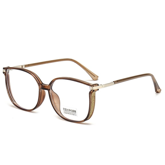 Oversized Anti-blue Light Bling Women Brown Reading Glasses 1.50, Square Plastic Readers +1.50 Strength