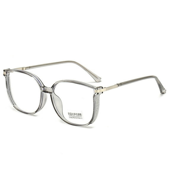 Oversized Anti-blue Light Bling Women Gray Reading Glasses, Square Plastic Readers