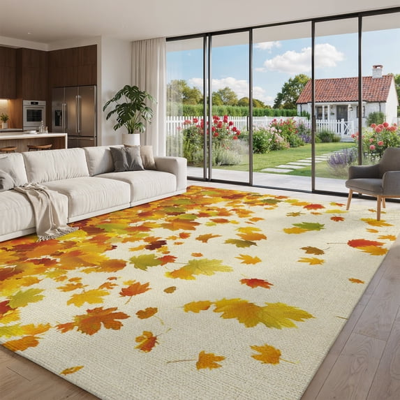 Autumn Rustic Maple Oversized Area Rug 9x12ft, Maple Leaf Fall Non Slip Living Room Area ...