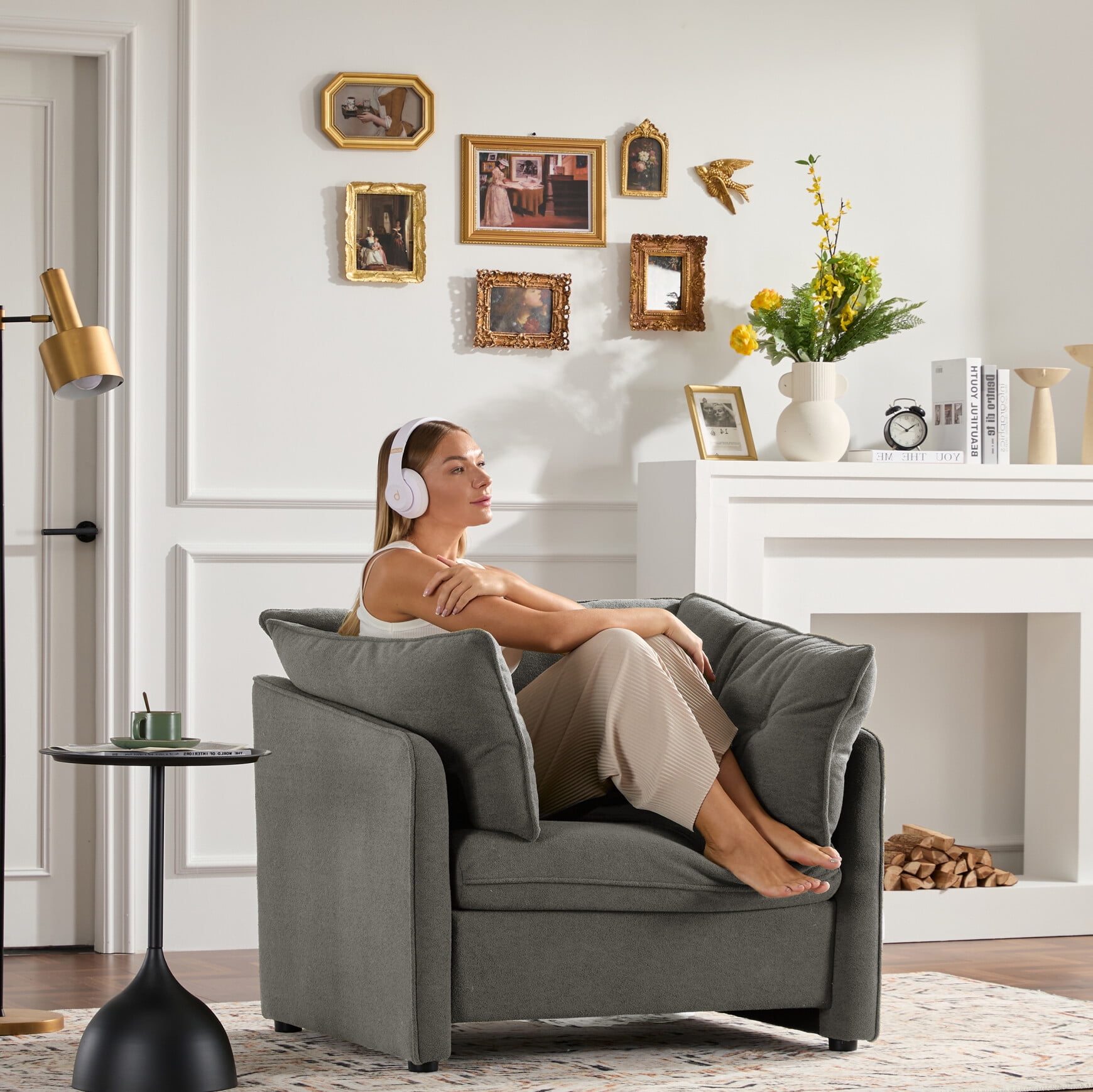 Muumblus Oversized Accent Chair with Ottoman, Indoor Chaise