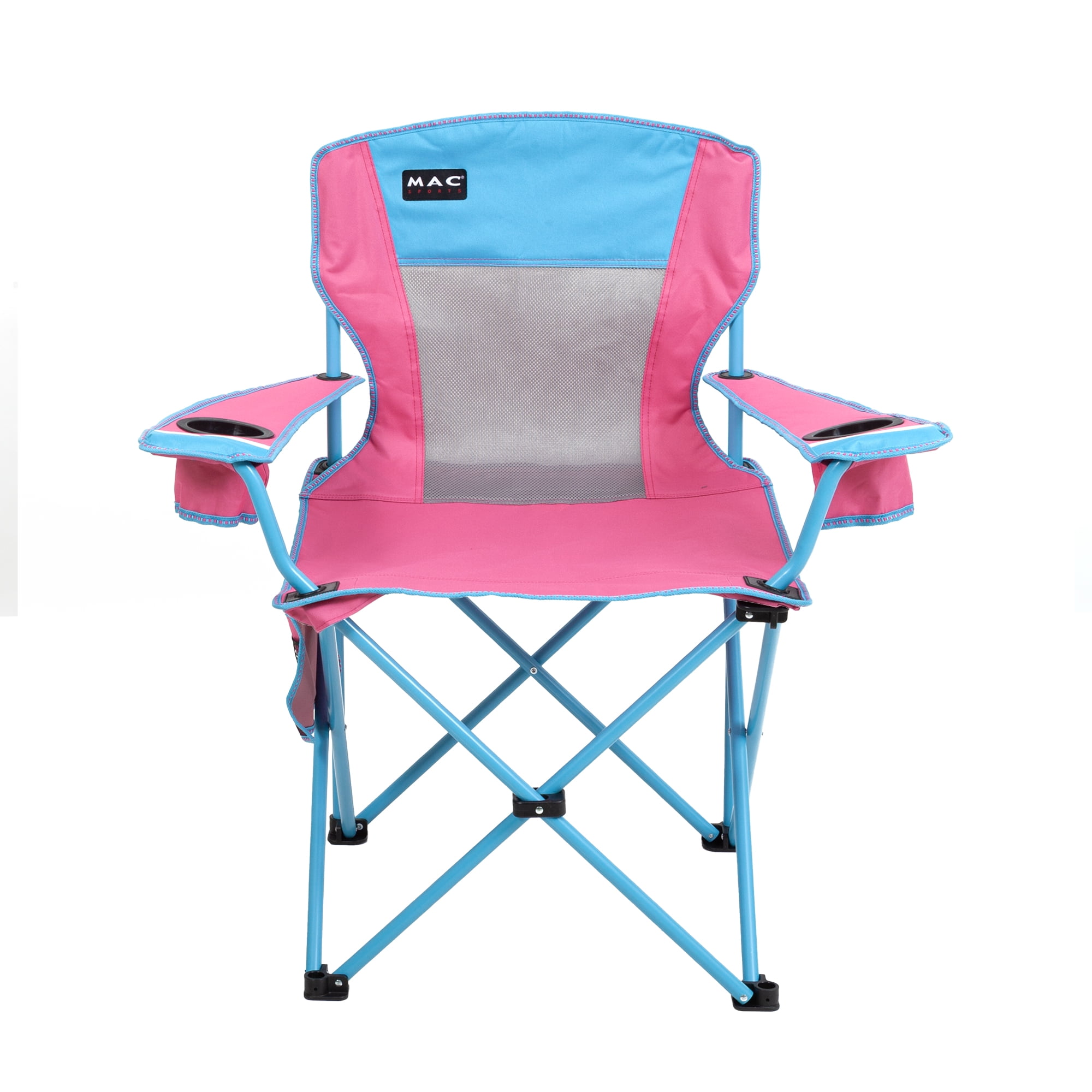 Macsports Oversized Folding Camp Chair with Cup Holders, Pink with Blue Accents and Frame