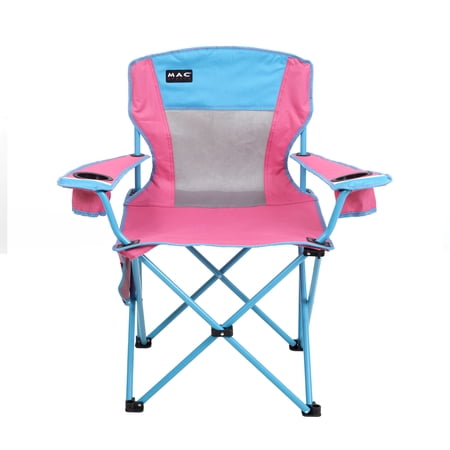 Macsports Oversized Folding Camp Chair with Cup Holders, Pink with Blue Accents and Frame