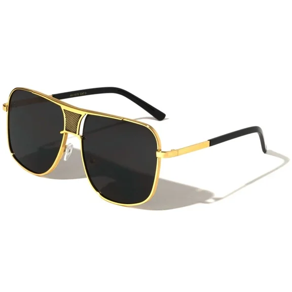 Oversized Aviator Sunglasses Flat Top Metal Frame Double Bridge Pilot Style