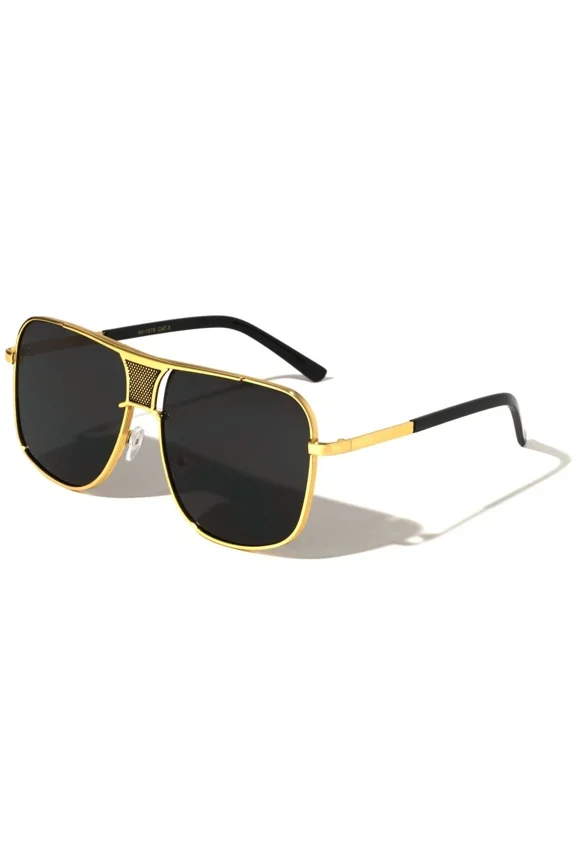 Oversized Aviator Sunglasses Flat Top Metal Frame Double Bridge Pilot Style