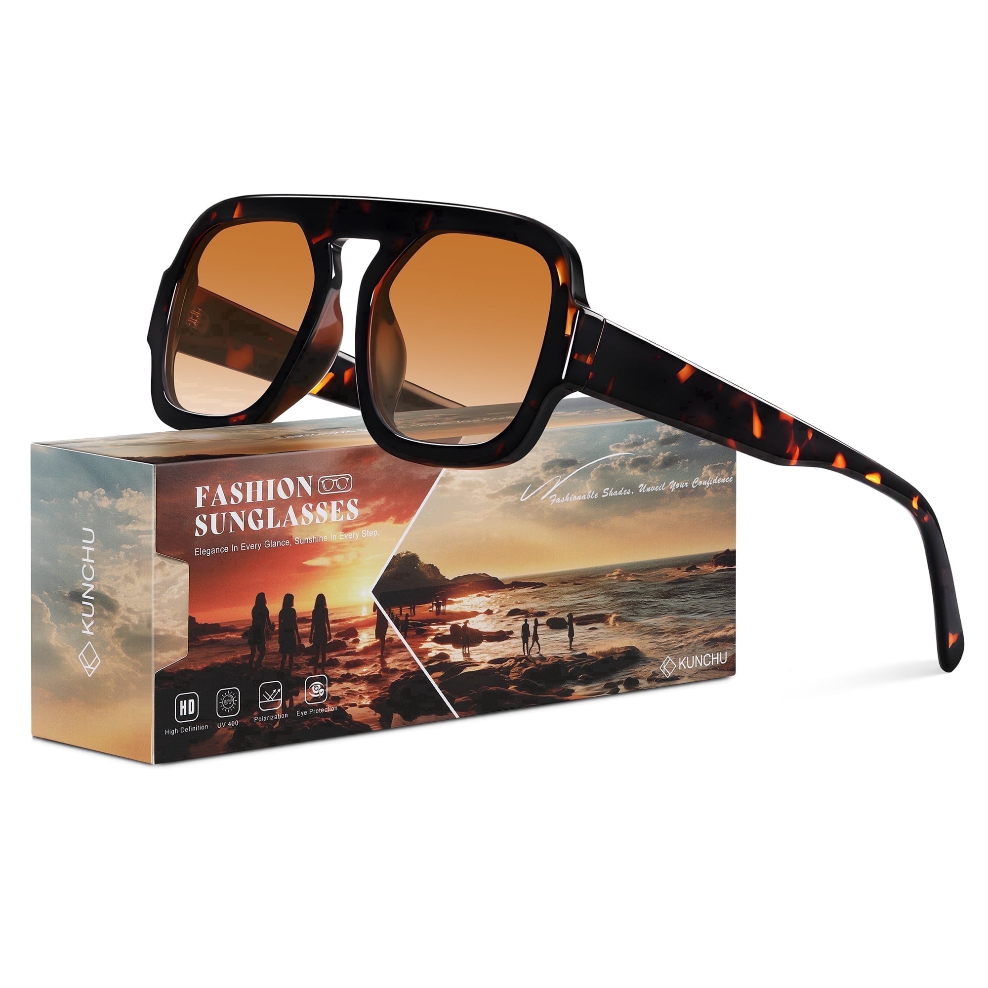 Retro Aviator Oversized Sunglasses UV400 Protection with Case Women main image 4