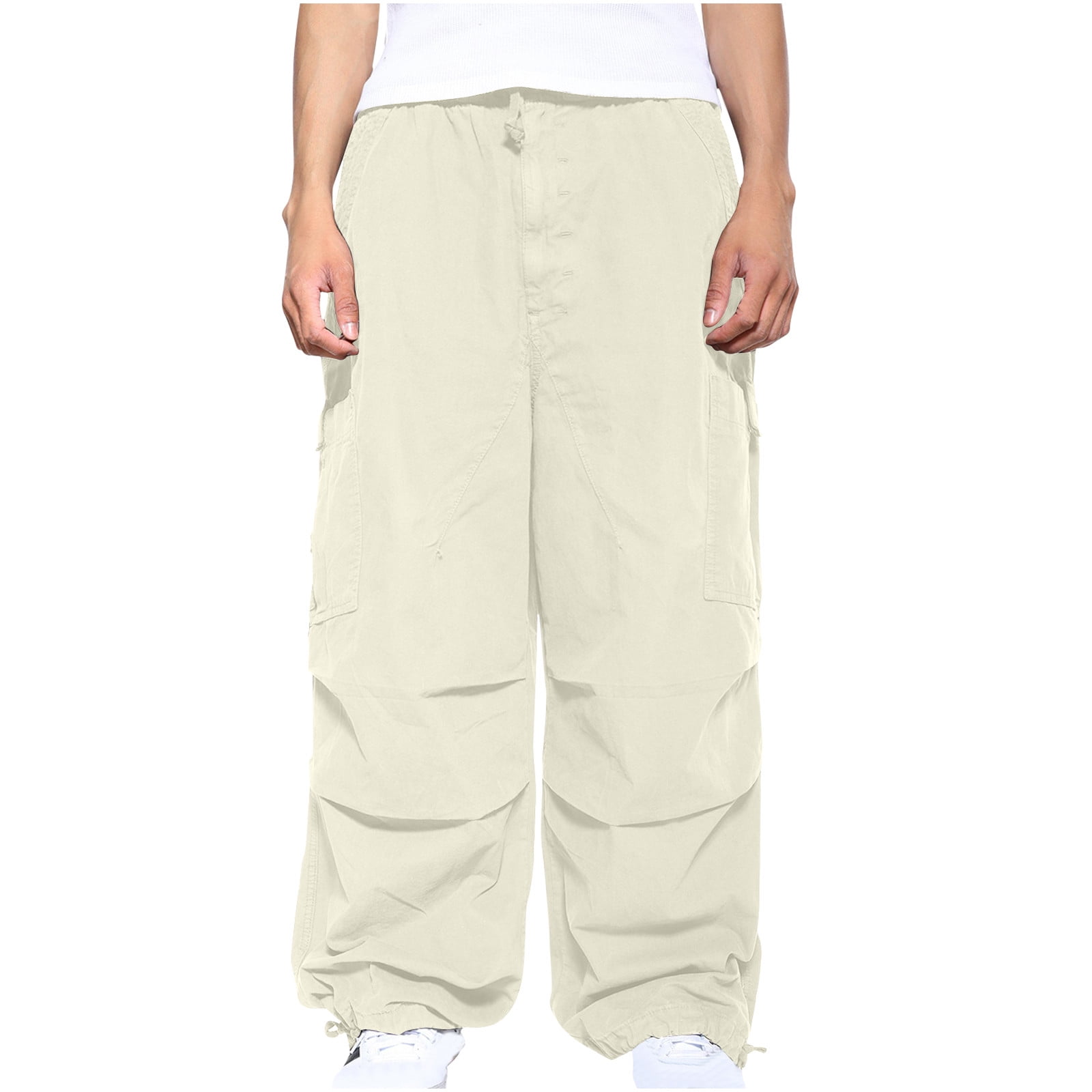 【DISCERNMENT】Super big cotton cargo PT Oversized Baggy Cargo Pants for Men Solid Straight Leg
