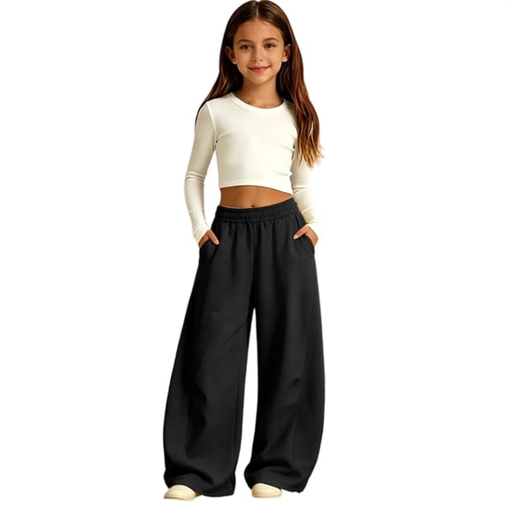 Oversized Baggy Sweatpants for Girls School Wide Leg Sweat Pants Elastic High Waist Fleece Joggers Trousers Teen Kids Running Casual Trendy Sweatsuits Bottom