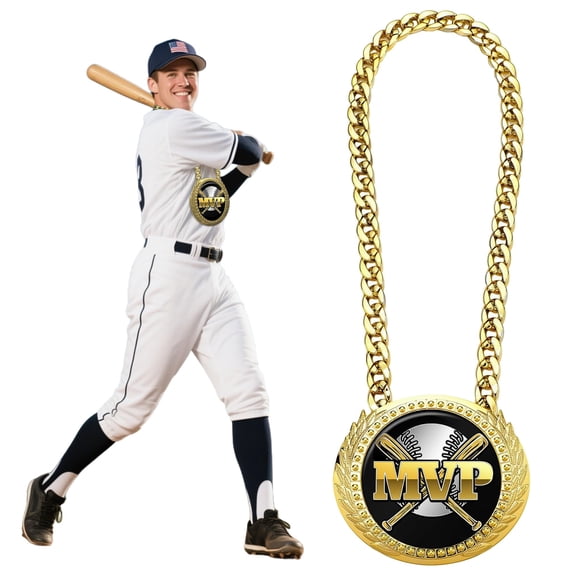 Oversized Baseball Trophy Medal with Gold Chain - 6" x 5.12" Award for Champions, Tournament Winners, Youth Sports, and Team Celebrations