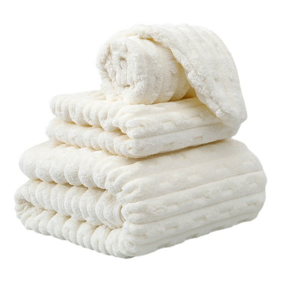 Oversized Bath Sheets Extra Large Bath Towels Set of 3 for Adults Soft Quick Dry Lightweight Absorbent Stripe Microfiber Shower Towels (White)