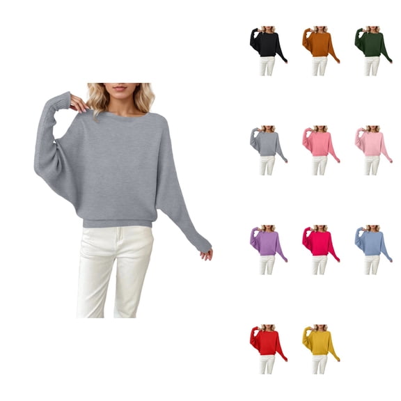 Oversized Batwing Sleeve Pullover Knit Sweater Crew Neck Long Sleeve Soft Casual Loose Fit Comfortable Fall Winter Fashion