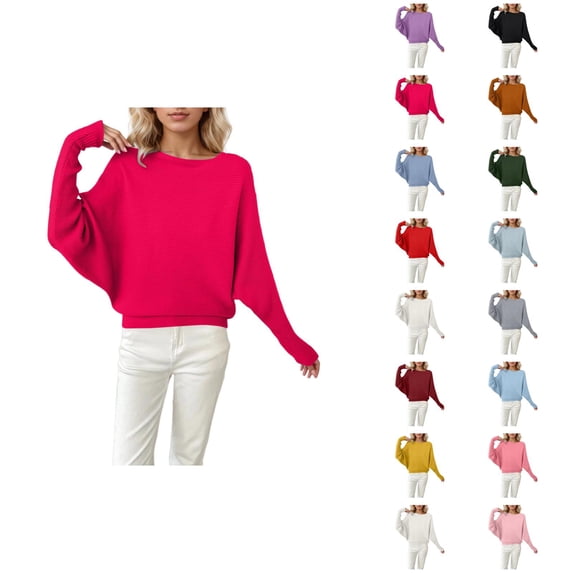 Oversized Batwing Sleeve Pullover Knit Sweater Crew Neck Long Sleeve Soft Casual Loose Fit Comfortable Fall Winter Fashion