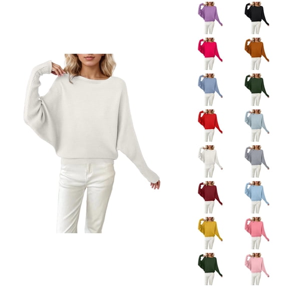 Oversized Batwing Sleeve Pullover Knit Sweater Crew Neck Long Sleeve Soft Casual Loose Fit Comfortable Fall Winter Fashion