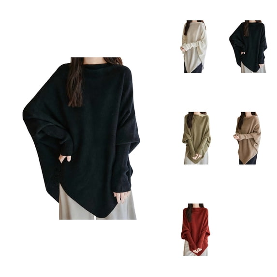 Oversized Batwing Sleeve Pullover Sweater Soft Comfortable Loose Fit Crewneck Long Sleeve Tunic Top For Casual Wear Elegant Versatile Knitted With Modern Design