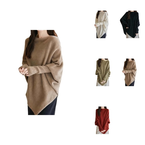 Oversized Batwing Sleeve Pullover Sweater Soft Comfortable Loose Fit Crewneck Long Sleeve Tunic Top For Casual Wear Elegant Versatile Knitted With Modern Design