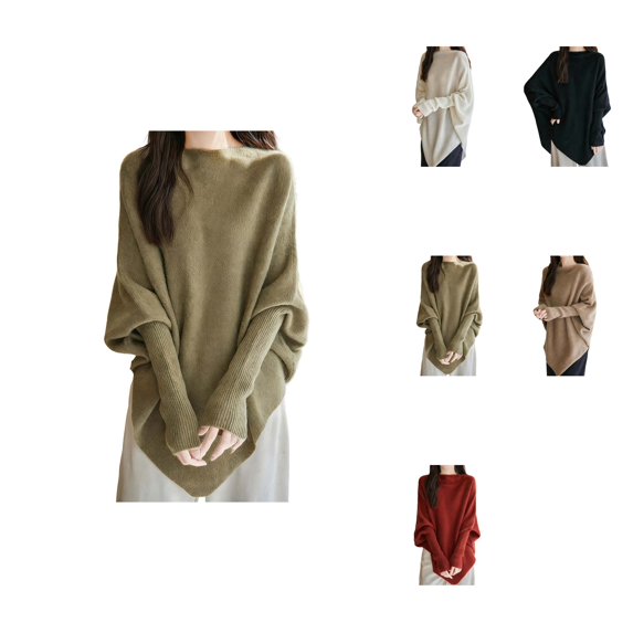 Oversized Batwing Sleeve Pullover Sweater Soft Comfortable Loose Fit Crewneck Long Sleeve Tunic Top For Casual Wear Elegant Versatile Knitted With Modern Design
