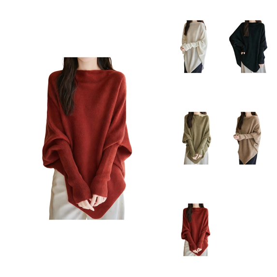 Oversized Batwing Sleeve Pullover Sweater Soft Comfortable Loose Fit Crewneck Long Sleeve Tunic Top For Casual Wear Elegant Versatile Knitted With Modern Design