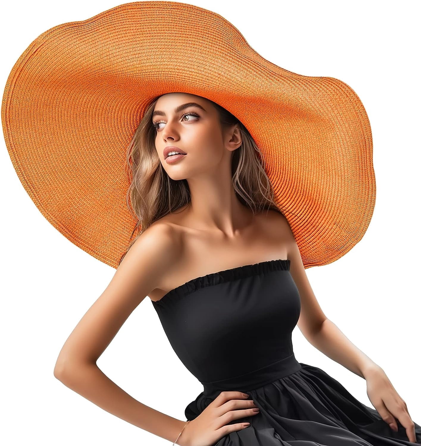 Black Straw Hat Trendy Wide Brim Floppy Large Oversized Visor Hat Cap Beach Oversized Beach Straw Hat Extra Large Wide Brim Visor Roll  main image 2