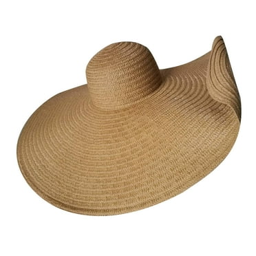 Women's Foldable Wide Brim Sun Visor Hat - Straw Tweed, Roll-Up For Beach & Travel