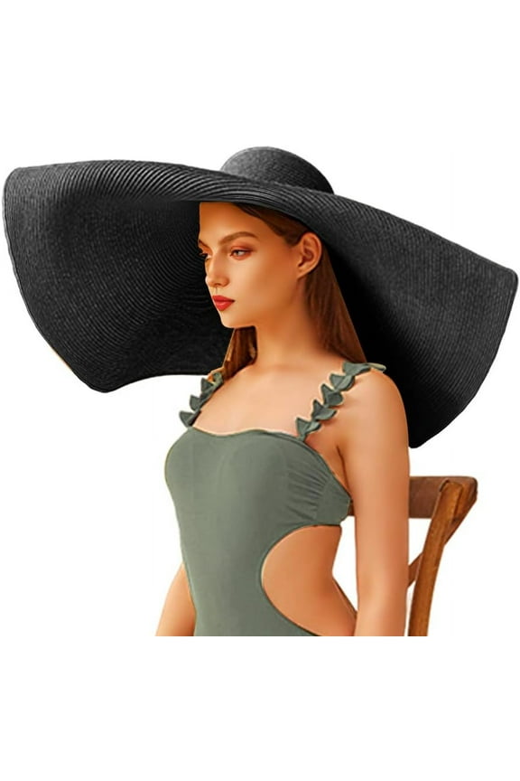 Oversized Beach Straw Hats for Women Floppy, Extra Large Sun Visor Hat Wide Brim Summer Roll Up Big Beach Hat Women Foldable