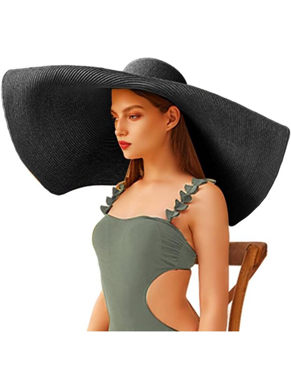 Oversized Beach Straw Hats for Women Floppy, Extra Large Sun Visor Hat Wide Brim Summer Roll Up Big Beach Hat Women Foldable