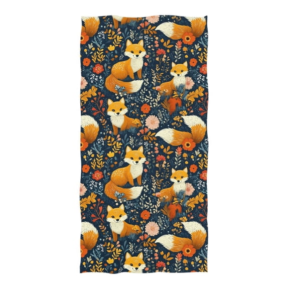 Oversized Beach Towel Extra Large Absorbent Microfiber Bath Towels Soft Quick Drying Adorable Foxes with Flowers Leaves 74"x37"