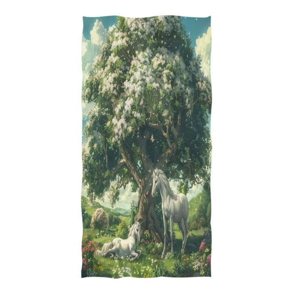 Oversized Beach Towel Extra Large Absorbent Microfiber Bath Towels Soft Quick Drying Beautiful Tree with Unicorn 74"x37"