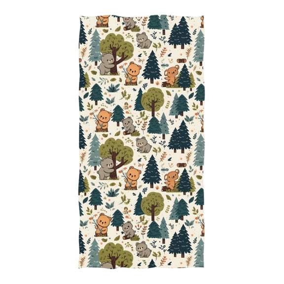 Oversized Beach Towel Extra Large Absorbent Microfiber Bath Towels Soft Quick Drying Cartoon Bear with Tree 74"x37"