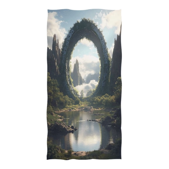 Oversized Beach Towel Extra Large Absorbent Microfiber Bath Towels Soft Quick Drying Circle Gate in Mountains 74"x37"