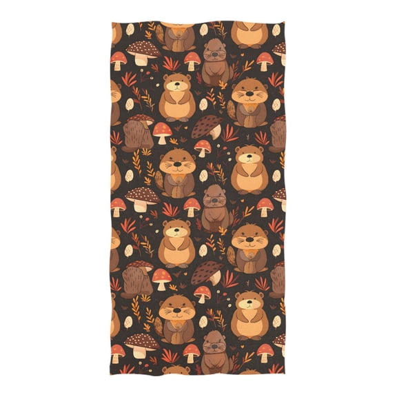 Oversized Beach Towel Extra Large Absorbent Microfiber Bath Towels Soft Quick Drying Cute Beaver and Mushroom 74"x37"