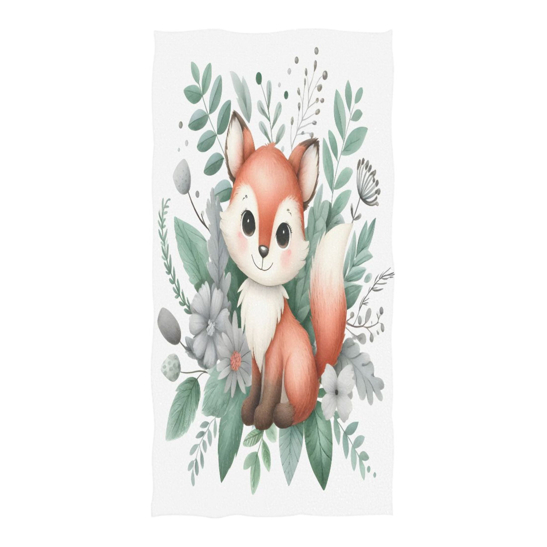 Oversized Beach Towel Extra Large Absorbent Microfiber Bath Towels Soft Quick Drying Cute Fox in Floral Bouquet 74"x37"