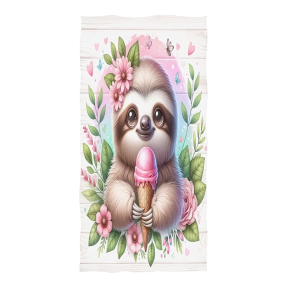 Oversized Beach Towel Extra Large Absorbent Microfiber Bath Towels Soft Quick Drying Cute Sloth with Ice Cream 74"x37"
