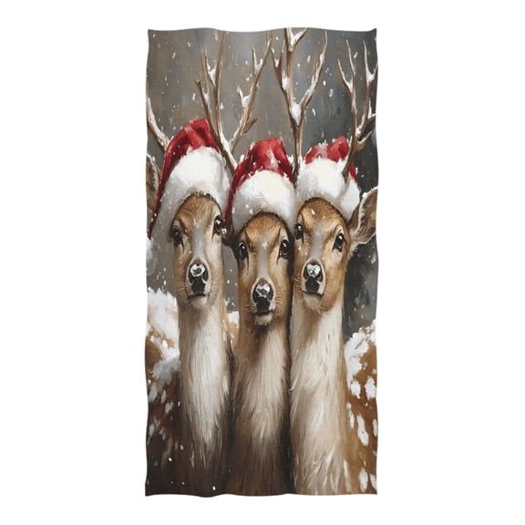 Oversized Beach Towel Extra Large Absorbent Microfiber Bath Towels Soft Quick Drying Deers Wearing Christmas Hat 74"x37"