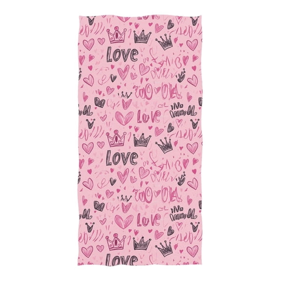 Oversized Beach Towel Extra Large Absorbent Microfiber Bath Towels Soft Quick Drying Doodle Love Hearts Crowns 74"x37"