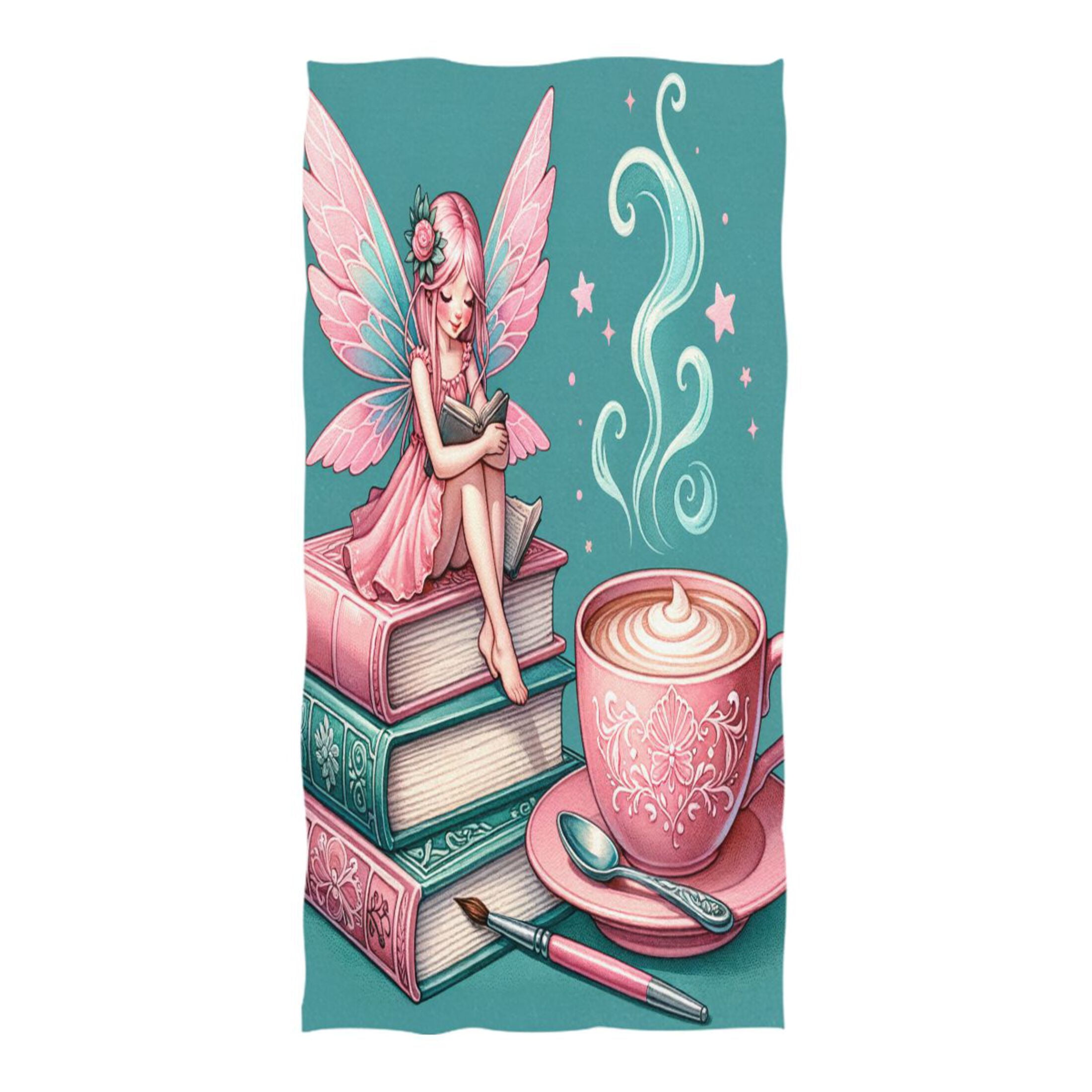Oversized Beach Towel Extra Large Absorbent Microfiber Bath Towels Soft Quick Drying Fairy Sitting Book and Coffee 74"x37"