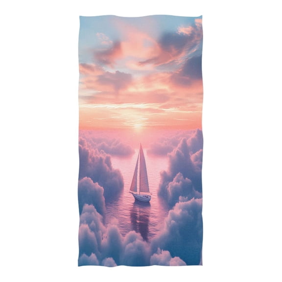 Oversized Beach Towel Extra Large Absorbent Microfiber Bath Towels Soft Quick Drying Sailboat above Clouds 74"x37"