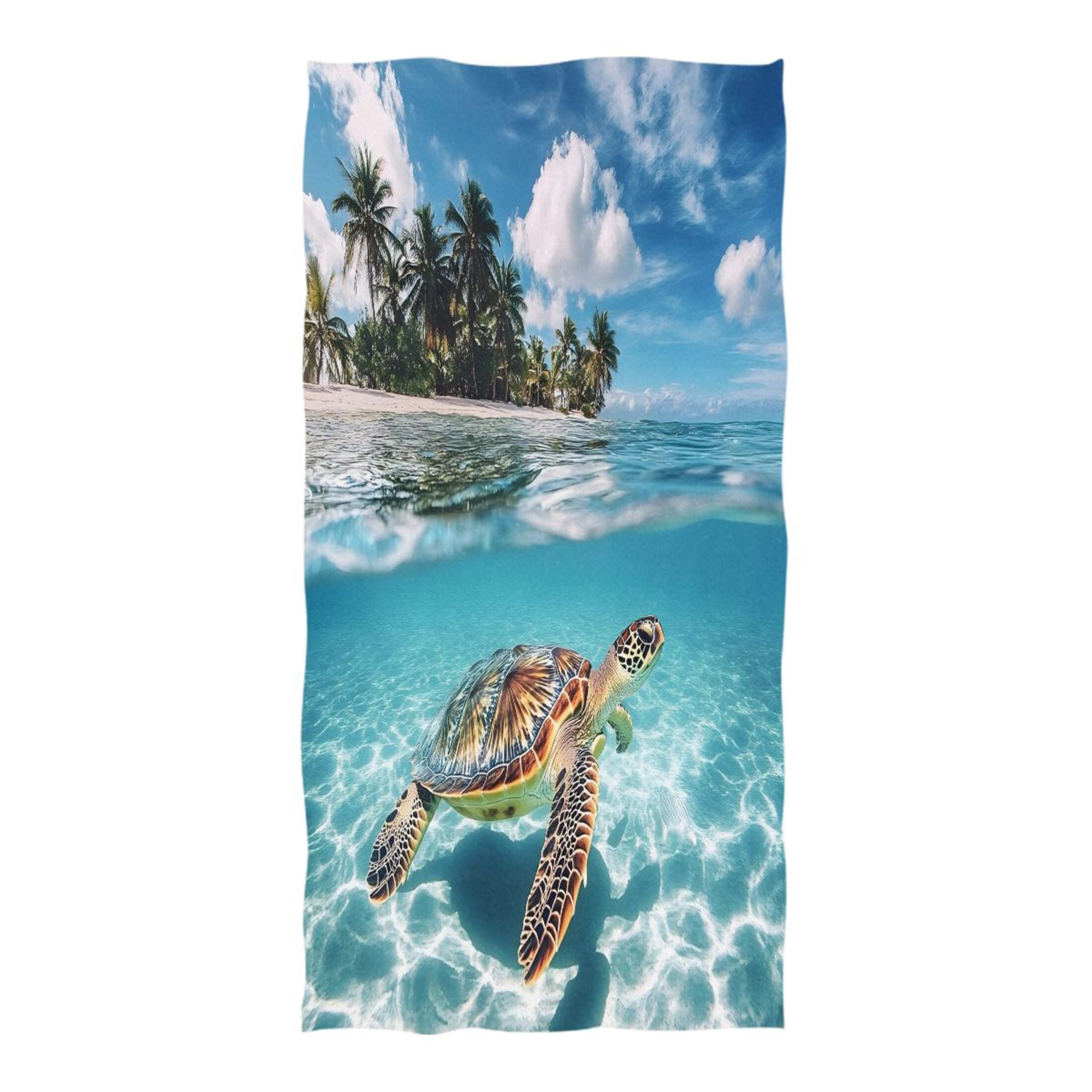 Oversized Beach Towel Extra Large Absorbent Microfiber Bath Towels Soft Quick Drying Sea Turtle and Island 74"x37"