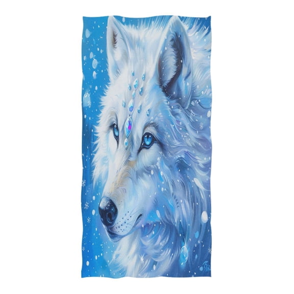 Oversized Beach Towel Extra Large Absorbent Microfiber Bath Towels Soft Quick Drying White Wolf with Gems 74"x37"