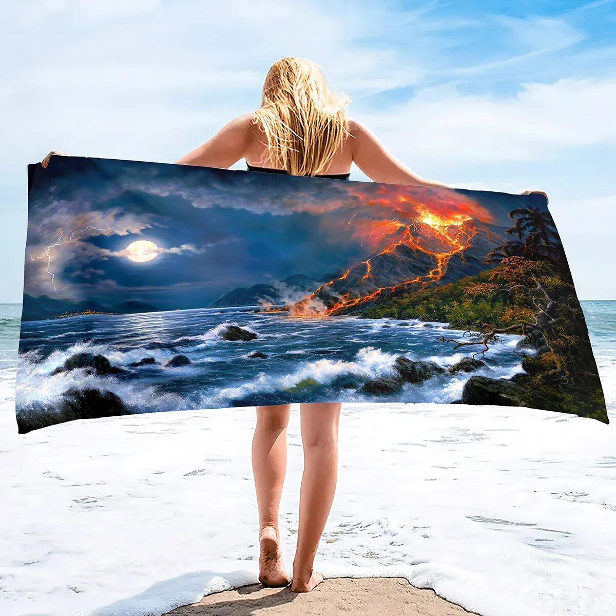 Oversized Beach Towel Volcano Ocean Quick Dry Sand Free Beach Towel
