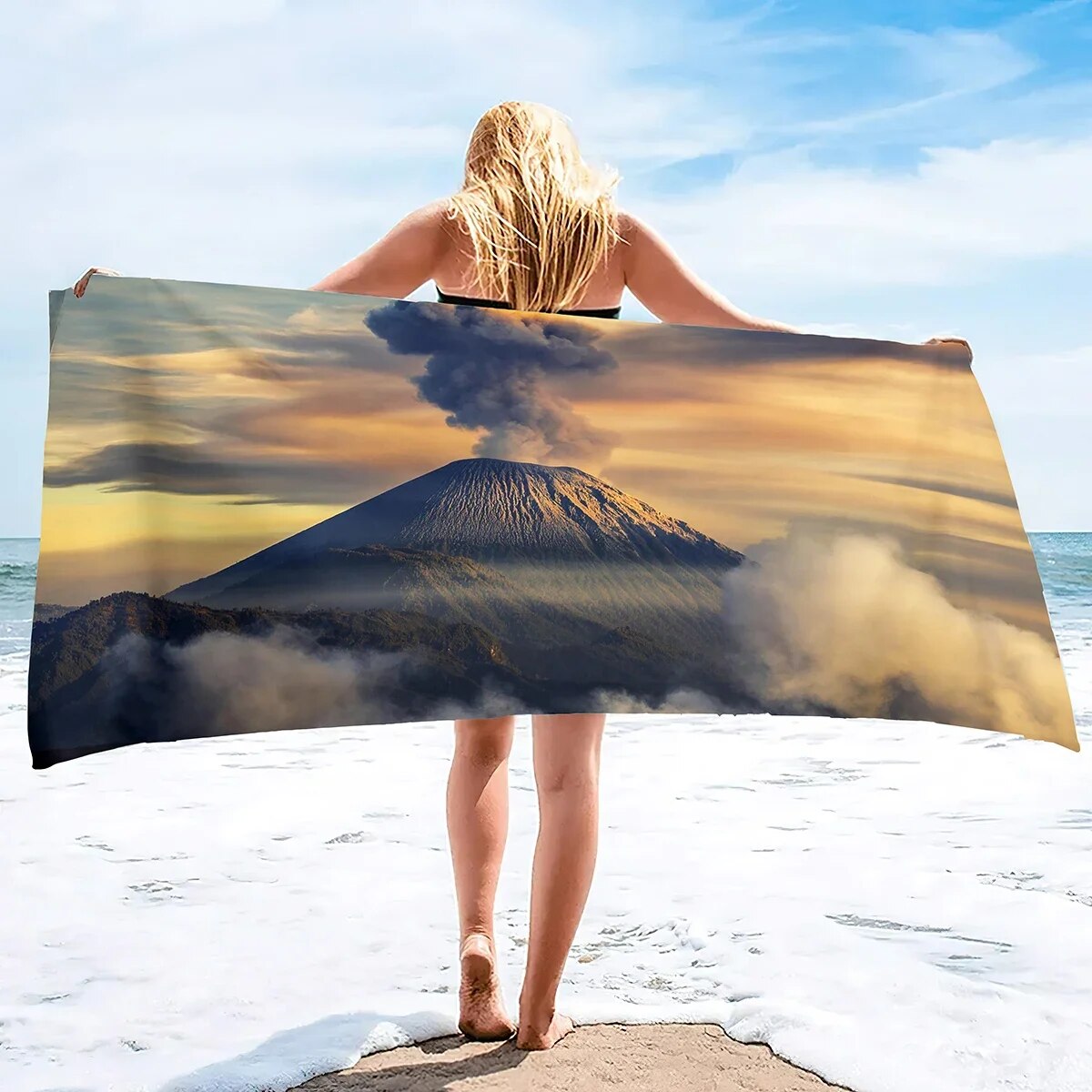 Oversized Beach Towel Volcano Ocean Quick Dry Sand Free Towel Blanket