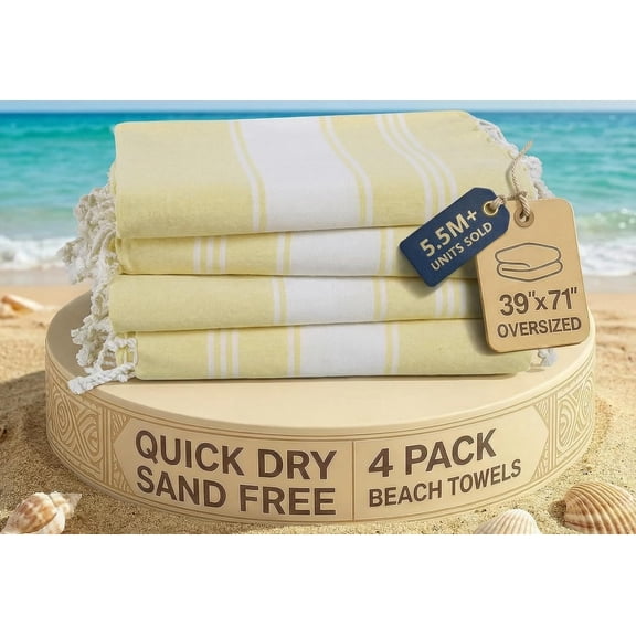 Oversized Beach Towels 4 Pack – Pre-Washed, Extra Large, Quick Dry, No Sand, Pool Use, 39"x71" – Yellow