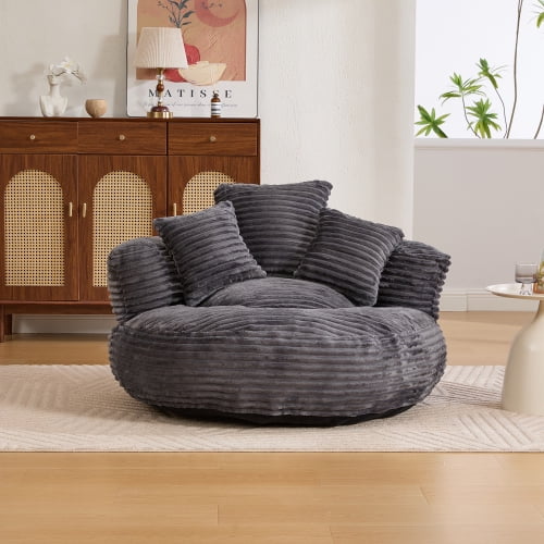 Oversized Bean Bag Chair with Armrest & 3 Pillows, Corduroy Bean Bag Sofa for Adults, High-Density Memory Foam Filling, Lazy Lounger for Bedroom, Living Room, Dorm, Dark Gray