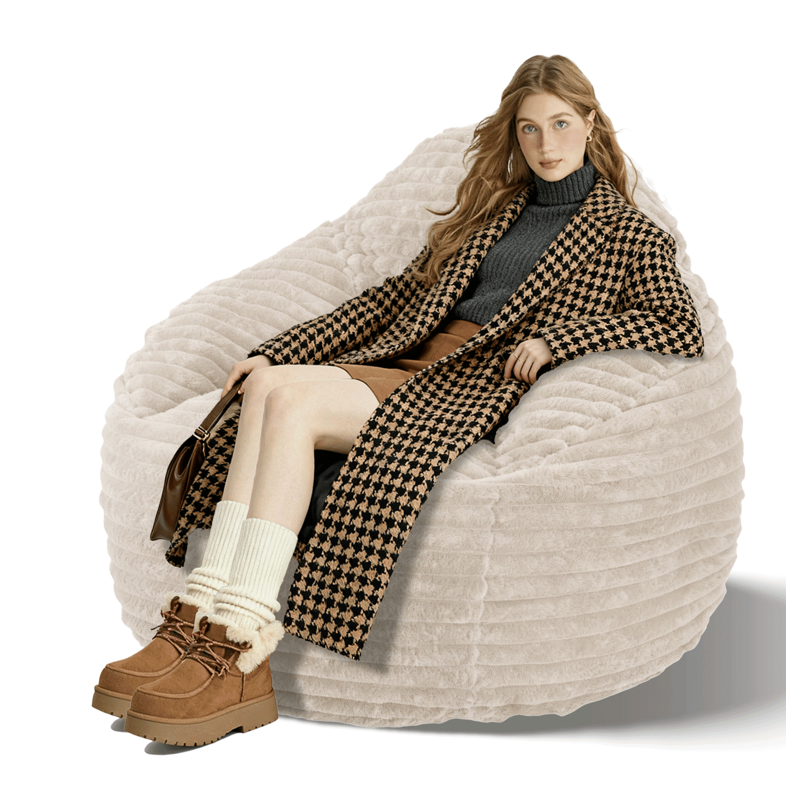 Oversized Bean Bag Chair, Beanbag for Adults, Comfy Refillable Single Sofa for Living Room, Bedroom, Dorm, Beige