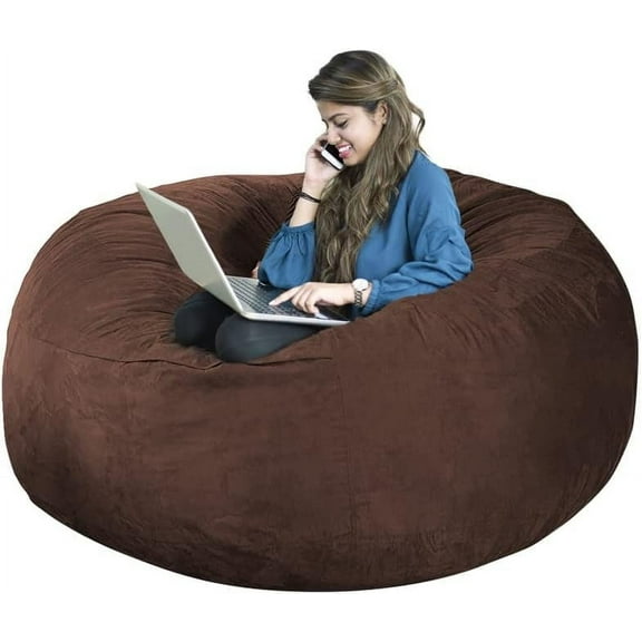 Oversized Bean Bag Chair Cover for Adults,Living Room Furniture Soft Washable Microfiber Kids Bean Bag Chair Cover,Lazy Sofa Bed Cover PV Velvet Bean Bag Cover (No Chair) (Red Brown, 5FT 130 * 66cm)