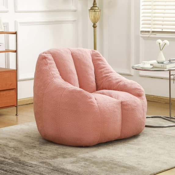 Oversized Bean Bag Chair, Faux Fur Memory Foam Bean Bag Sofa with Tufted Design and High-Density Filling, Large Fluffy Floor Chair for Living Room, Dorm, Game Room, Pink